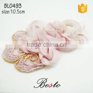 Decorative custom sequin chiffon flower appliques for kids clothing