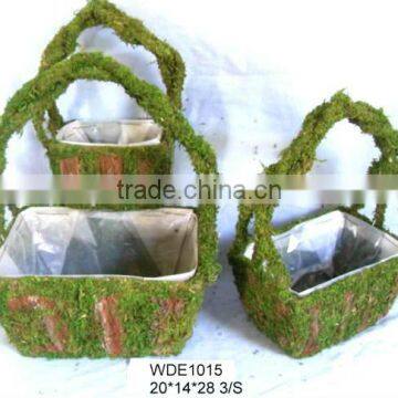 bark planter flower pot with moss decoration