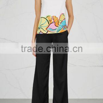 Wholesale Women Apparel Elasticated Drawstrint Waist Black Satin Trousers(DQE0354P) photo-3