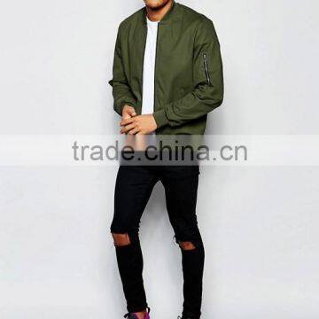 2017 Best Price High Quality New Design Durable 100% Cotton Green Baseball Collar Ribbed Cuffs Running Casual Men BomberJacket photo-4