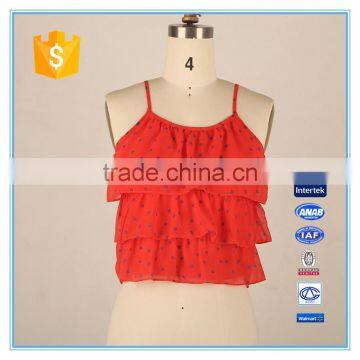 Spaghetti Latest Design Girls Crop Top With 3 Layers Ruffles