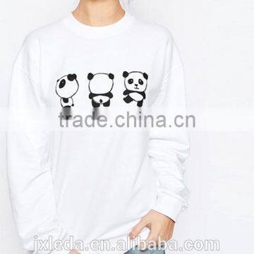 Ladies Crew Neck Cute Panda Print White Sweatshirt photo-4