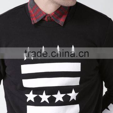 100% Cotton Black Printed Sweatshirt Round Neck Long Sleeves Sweaters For Man Custom Screen Printing Style Autumn Sweaters photo-6