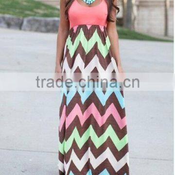 MGOO 2015 High Quality Stock Sleeveless Women Maxi Stripe Dress Knitted Zig Zag Colorful Beach Dress Z390 photo-2