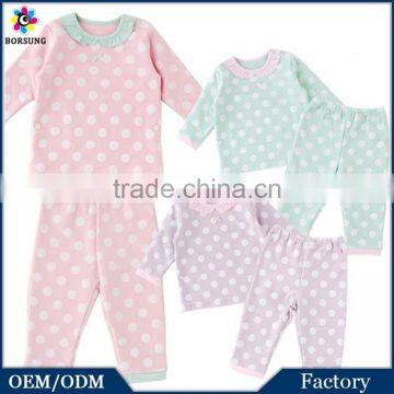 2PCS 100% Cotton High Quality Baby Frock Designs Pastel Polka Dot Kids Pajamas New Born Girls Baby Clothes