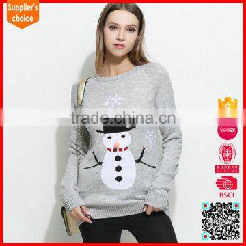 Latest design knitted jumpers woman cartoon jacquard christmas sweater