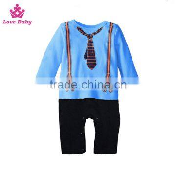 Gentlemen Boys False Two Pieces Straps Long Sleeve Bodysuit Cute Rompers Baby Boys Suit photo-3