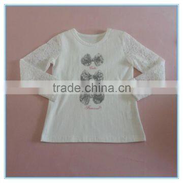 Girls printed lace sleeve t shirt, beautiful girl t shirt with printing, fancy gril long sleeve t shirt, bowknot decorated wear