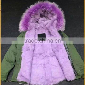 Myfur Lavender Color Dyed Raccoon Fur Hooded Ladies Parka With Fur Lining photo-2