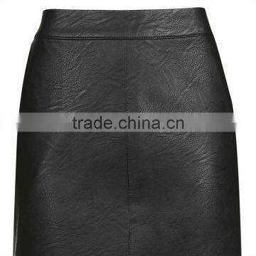 2017 OEM Cool Petite Black Leather Pencil Skirt With Side Pockets photo-5