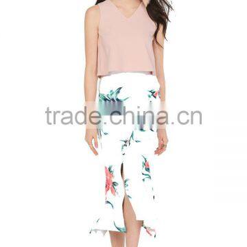 pictures of long and tops printed floral front slit skirts