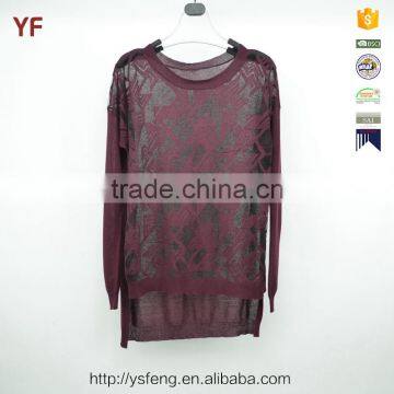 2015 New Fashion Design Short Front Long Back Women Knitted Fancy Sweater