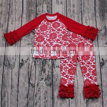 Yawoo promoted red floral patterns raglan outfits baby girl boutique clothing sets