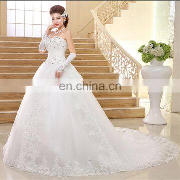 HS1623 2017 Lace Strapless Wedding Dress With Long Train Bridal Ball Gown photo-4