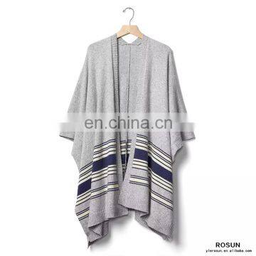 Fashion Lady mix-stripe oversized knit poncho