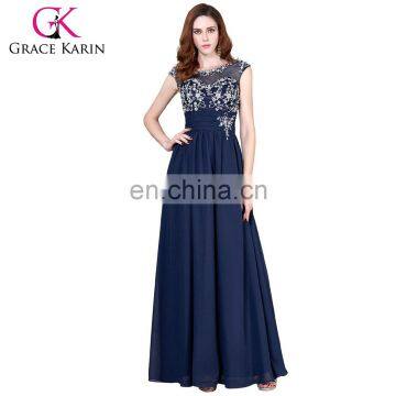 Grace Karin Ladies Sleeveless Beaded Chiffon Long Real Sample Pictures Navy Blue Evening Dresses CL4473-2