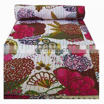 Decorative Kantha Quilt Indian Bedspreads Organic Floral Blanket coverlet, Beach Cover Gudari Art Handmade Bed Cover Throw