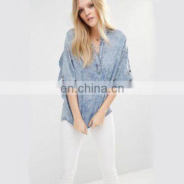 New Arrival 2016 Women Denim Top Short Sleeve Fashion Plus Size Tunics