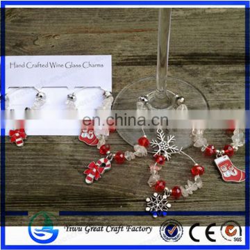 Christmas Wine Glass Charms - Clear Quartz with Festive Red and Silver Beads