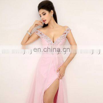 Elegant One Shoulder Unique Beading Chiffon Glittering Beads Long Evening Dress XU013 photo-4
