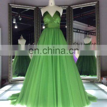 Newest deep v-neck green color elegant cocktail evening dresses pattern/factory direct real party evening dress