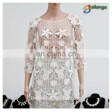 2016 Bailange blouses & tops product type new fashion hollow out lace blouse ladies white vests