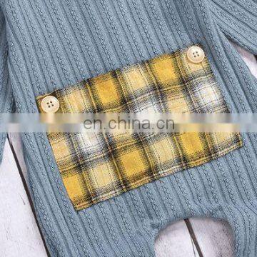 Male and Female Infants and Children Pure Cotton Knitted Pit Strip Lattice Pocket One-piece Romper Romper Wrap Foot