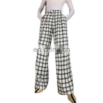 TWOTWINSTYLE Hit Color Casual Plaid Trousers For Women High Waist Pocket Wide Leg Pants