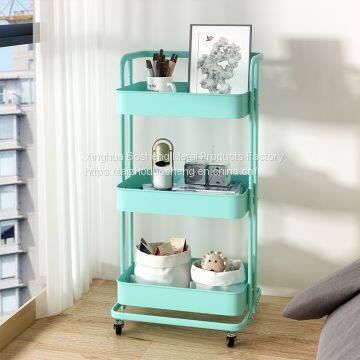 Mobile Storage Trolley Rack Home Living Room Storage Holder With Metal Basket