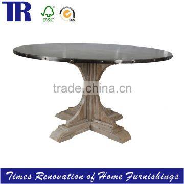 Iron Top Dining Table,Recycle Pine Base Dining Table,Antique Solid Wood Dining Table