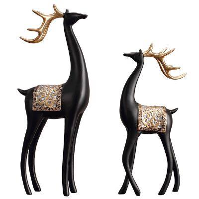 Nordic Style Creative Resin Black Deer Sets with Cones Table Decoration Couple Deers As Furnishing Craft Ornaments In Dining Room For Home Decor