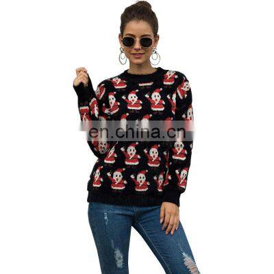 Custom Oversized Women Knit Pullover Ugly Christmas Sweater with Santa Claus Pattern