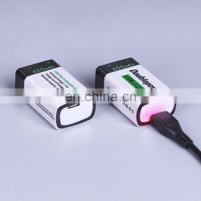 Best price 9 volt 650mAh USB rechargeable li ion 9v lithium battery for smoke detector