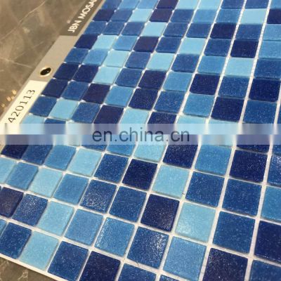 327x327mm good price blue color 4mm swimming pool glass mosaic tile