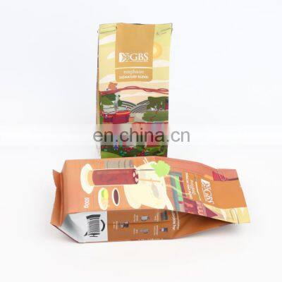 Resealable recycle flat bottom coffee bean packaging bags with valve