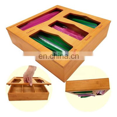 Openable Top Lids Ziplock Food Sandwich Storage Bag Organizer Holder Bamboo Ziplock Bag Storage Organizer for Drawer