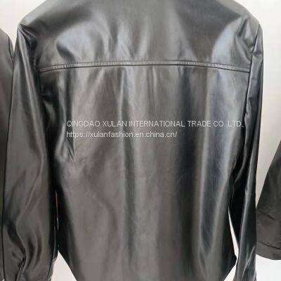 Ladies'faux Leather Shirt photo-3