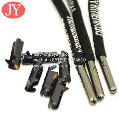 oval shoelace metal aglet print logo  polyester string with brass aglet shoe cord metal ends