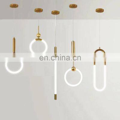 Nordic Gold Semicircular Glass Shade Chandelier Home Art Living Room Pendant Lamp Ceiling Light Fixture