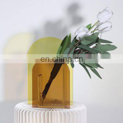 Wholesale Wedding New Clear Glass High Quality Cheap Nordic Colourful Acrylic Flower Vase photo-4