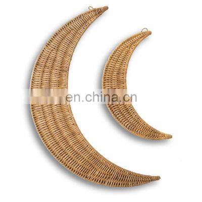 Vintage Set 2 Rattan Moons Wall Hanging Wall Art for Kid's Room Decoration Wholesale Vietnam Supplier