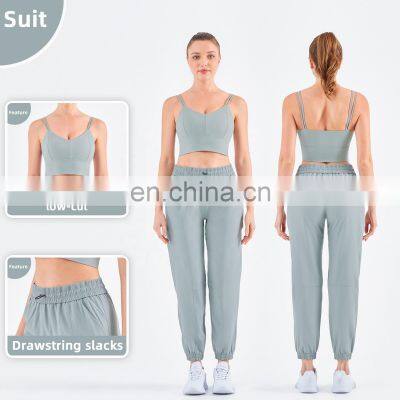 Wholesale Double Straps Low Cut Sports Bra Workout High Strength Yoga Tank Top Widen Hem
