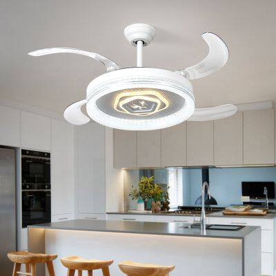42′′ Chandelier Modern Pendant Lights Golden Silver Retractable Invisible LED Ceiling Fan Light With LED Light and Remote Control photo-3