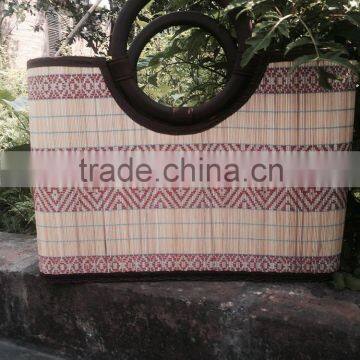 High quality best selling natural bamboo shopping bag covered by cotton with handles from vietnam