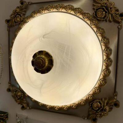 European style ceiling light for bedroom, living room, study, copper-colored lamp, American style round ceiling light, modern and minimalist.