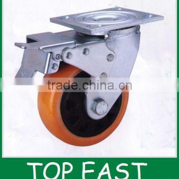 Heavy duty PU wheel 200KG load capacity fixed plate casters