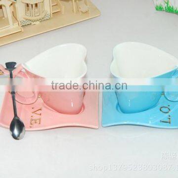 customized ceramic coffee cup&sacuer,ceramic coffee cup with spoon