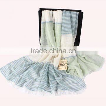 2014 Newest Fashion Lady Stripe Design 100% Cotton Linen Scarf