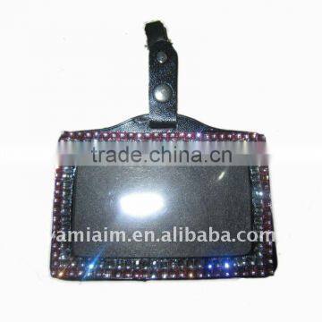 Rhinestone leather work card badge card holder