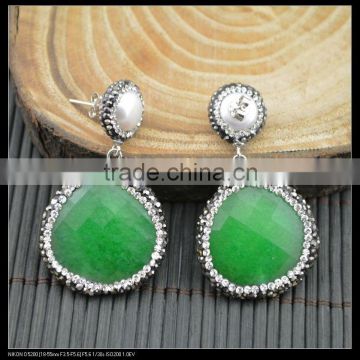 LFD-029E Wholesale Silver Pearl With Water Drop Agate Pave Rhinestone Crystal Dangle Earrings in Green Jewelry Finding